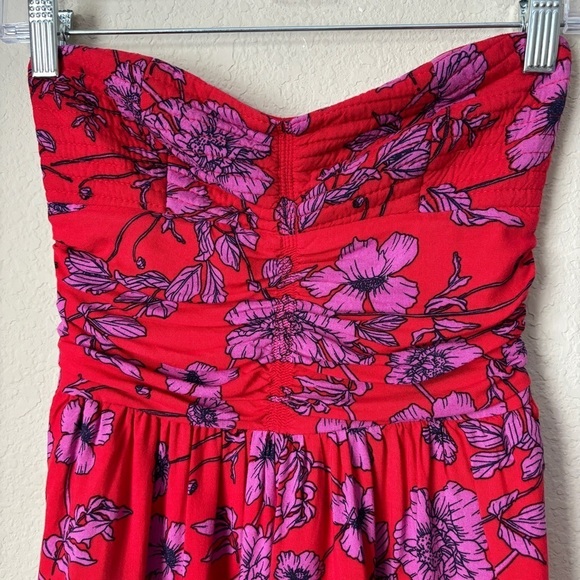 Boho Floral Print Strapless High Rise Wide Leg Full Length Jumpsuit - Picture 2 of 13